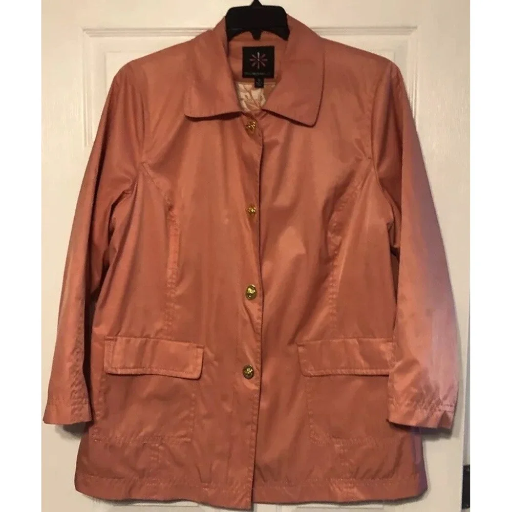 Isaac Mizrahi Live Jacket‎ Windbreaker Beautiful Coral With Floral Lining Sz 1X